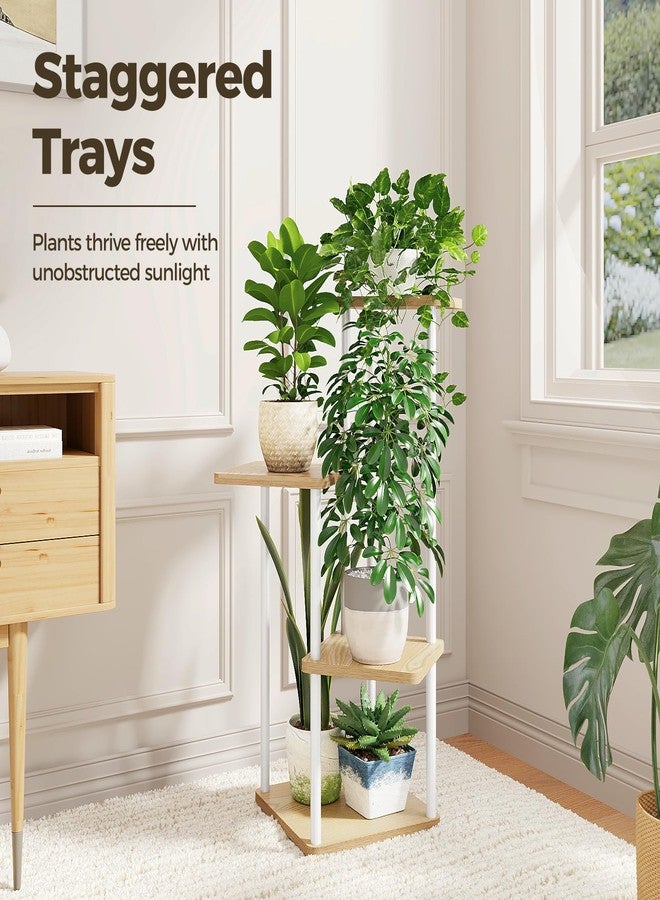 Bamworld Small Plant Stand Indoor 4 Tier Metal Plant Shelf for Multiple Plants Corner Flower Stand for Patio Garden Balcony Living Room Bedroom White - Image 3